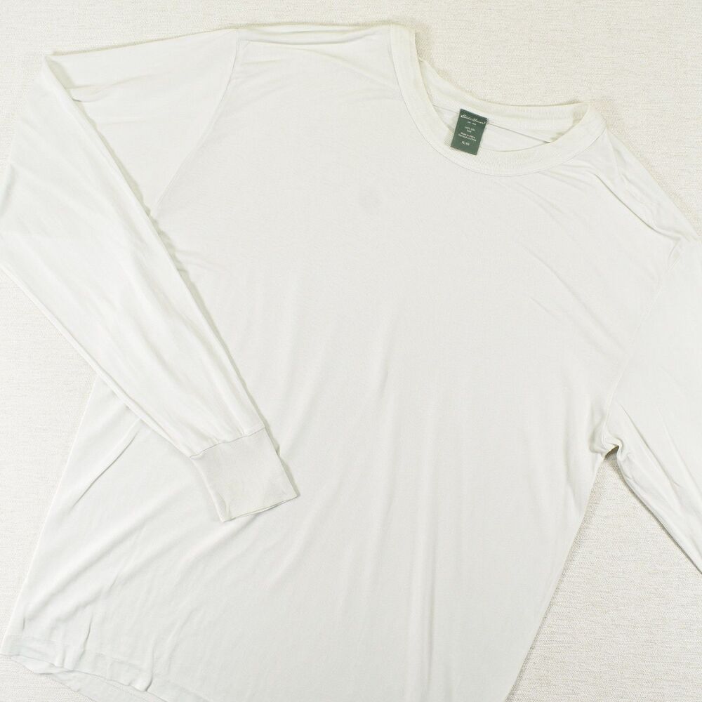 Eddie Bauer Silk Long Sleeve Shirt Mens Large Off White Thermal Base Layer